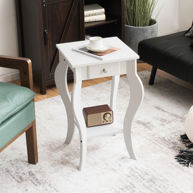 Costway End Side Table with Drawer Bottom Shelf Accent Nightstand Bedroom White\Black\Brown, 2 of 11