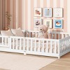Full Size Wooden Floor Toddlers Bed with Fence and Door, Rubber Wood Montessori Platform Bed for Kids Room-Baofuwish - 2 of 4