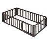 CAVINAS Twin Size Bed Frame, Wood Daybed Frame with Fence and Door, Floor Bed for Kids, Teens, Girls, Boys, Floor Platform Bed - 4 of 4