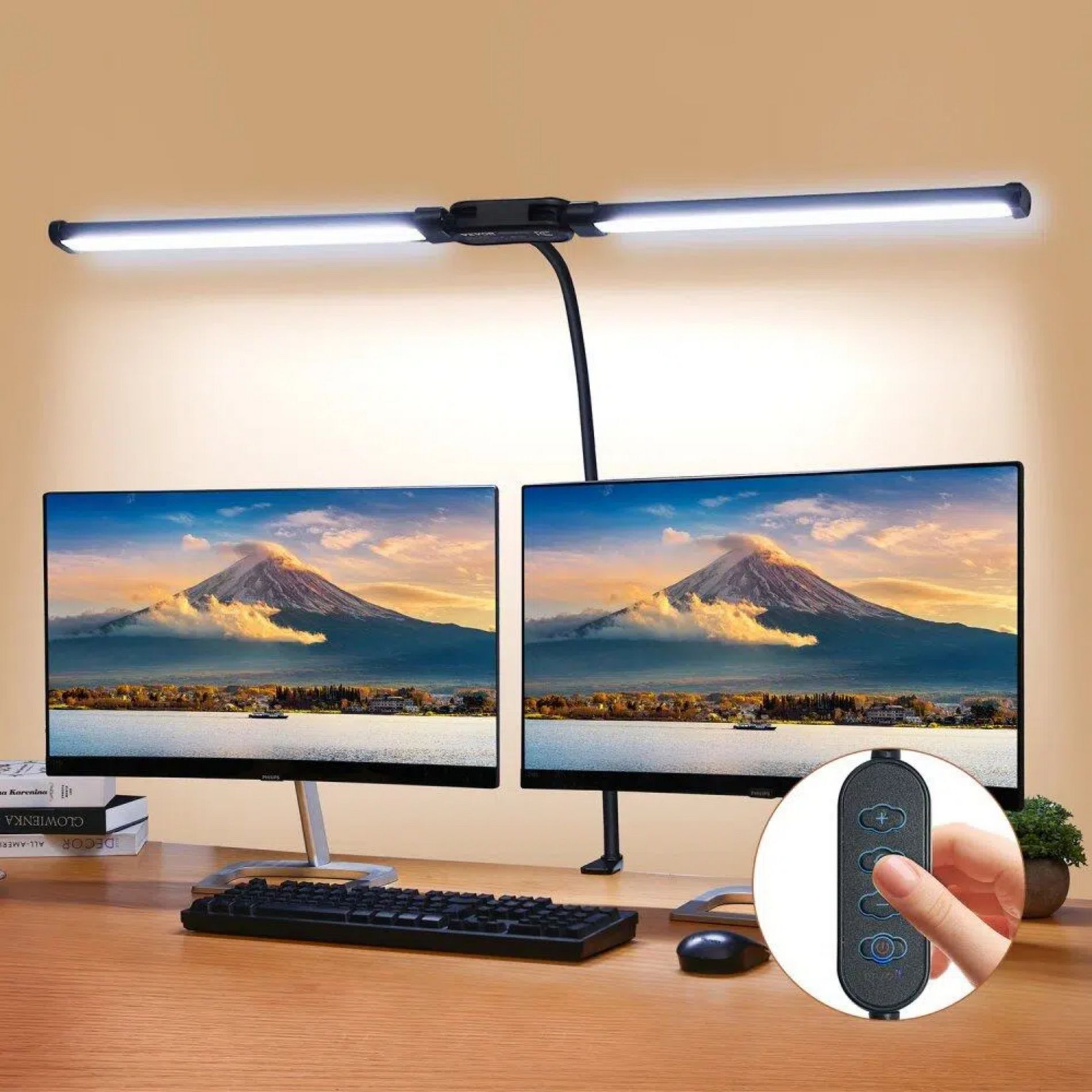 VEVOR LED Desk Lamp with Clamp, Double Head Adjustable Lamp with 50 Modes, Timer, and Eye-Caring Light for Home Office, Studying, Working, Drawing