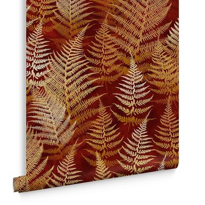 Rust and Gold Fern Pattern Removable Wallpaper Roll