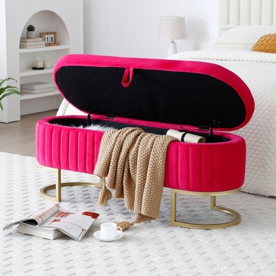 NicBex Oval Velvet Storage Ottoman Bench,Upholstered Storage Ottoman with Metal Golden Legs,Modern Storage Bench for Living Room,Bedroom