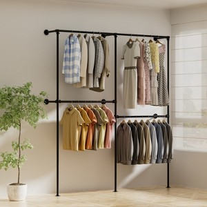 LOVMOR Industrial Pipe Clothing Racks,Industrial Clothing Rack Wall Mounted,Black Clothes Rack Retail Display Hanging Rod - 1 of 4