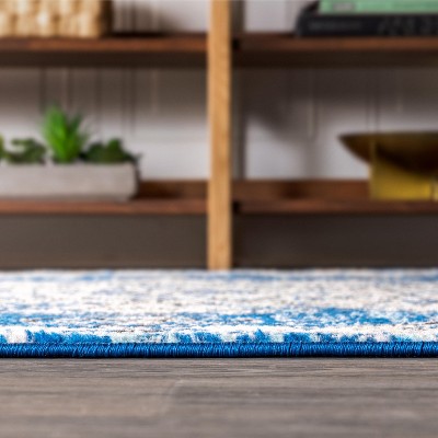 Blue and Cream Medallion Synthetic 4' x 6' Reversible Area Rug