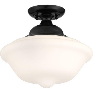 Regency Hill Vintage Rustic Farmhouse Ceiling Light Semi Flush Mount Fixture 13" Wide Gloss Black Flush White Glass Shade for Bedroom Living Room - 1 of 4