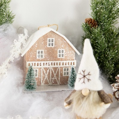 Rustic Brown Lighted House Christmas Ornament with Snowy Trees