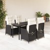 vidaXL 5 Piece Patio Dining Set - PE Rattan, Adjustable Reclining Chairs with Cushions, Tempered Glass Tabletop - Garden, Backyard, Patio - 2 of 4