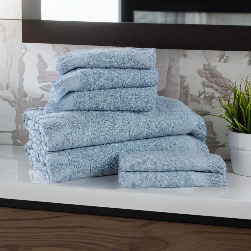 Cotton Geometric Jacquard Plush Soft Absorbent 8 Piece Towel Set by Blue Nile Mills, 2 of 9