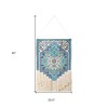 HomeRoots 26" X 45" Blue Aqua And Ivory Flower Floral Cotton Macrame Hanging Tapestry - 3 of 4