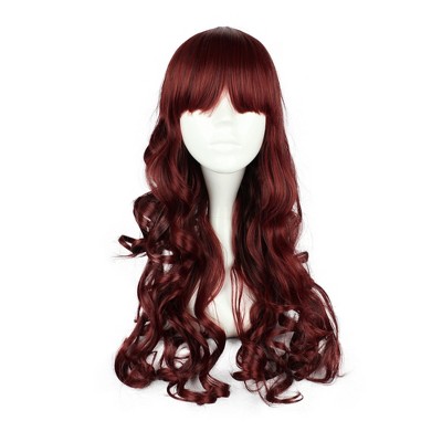 Unique Bargains Women's Halloween Curly Wigs 24" Red Brown with Wig Cap