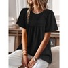 Summer Short Sleeve Smock Tops Tiny Embroidered Blouse Lightweight Crochet Breathable T-Shirts for Women Round Neck Lantern Sleeve Casual Tops - 4 of 4