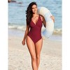 AI'MAGE Women's One Piece Swimsuit Deep V Neck Bathing Suit Scallop Trim Swim Suits Crisscross Back Tie Slimming Swimwear - 3 of 3