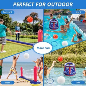 Jasonwell XL 126" Blue & Red Pool Toys Set - 3-in-1 Volleyball Net, Basketball Hoop, Ring Toss Game, Inflatable Floats for Pool & Party Fun - 1 of 4