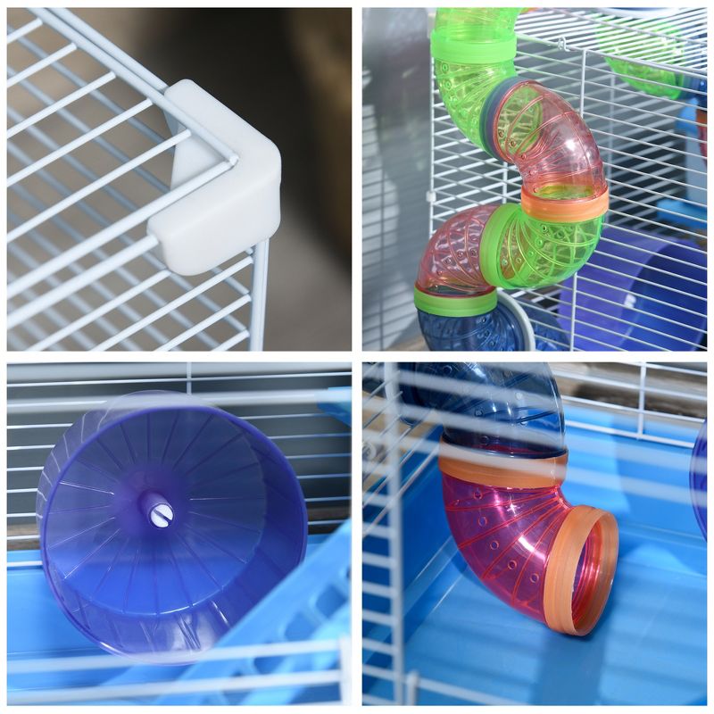 PawHut 2-Level Hamster Cage Rodent Gerbil House Mouse Mice Rat Habitat Metal Wire with Exercise Wheel, Play Tubes, Water Bottle, Food Dishes & Ladder, 5 of 8