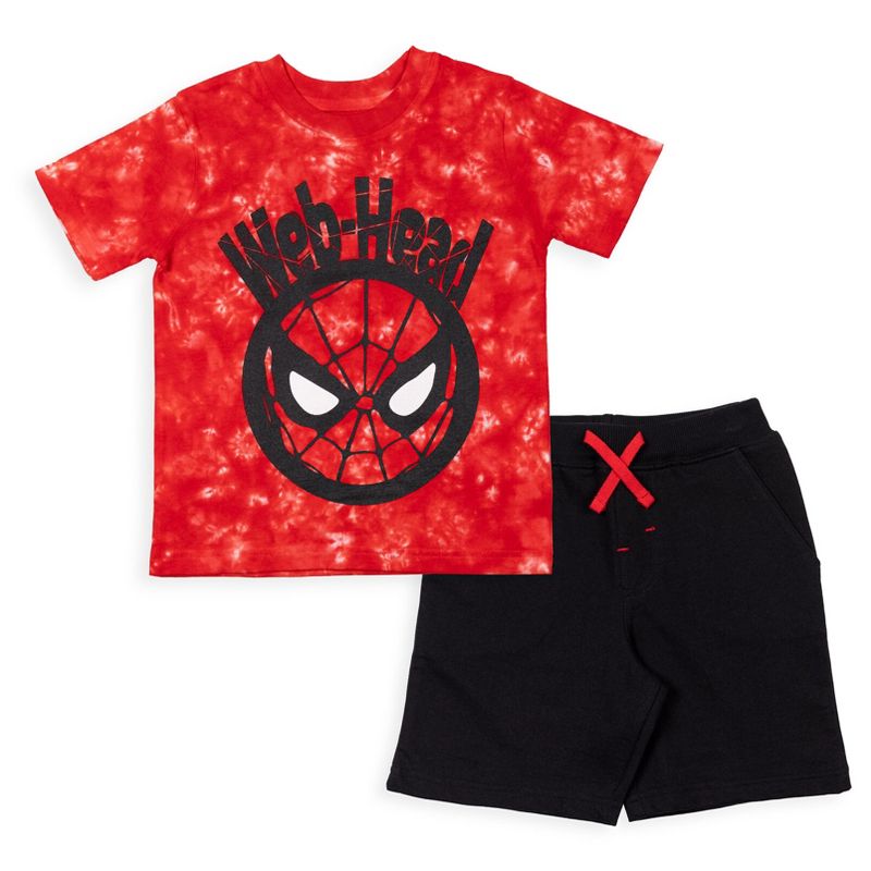 Marvel Avengers Miles Morales Hulk Captain America  Graphic T-Shirt French Terry Shorts Set Tie Dye Little Kid to Big Kid, 1 of 9