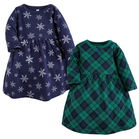 Hudson Baby Quilted Cotton Dress and Leggings, Forest Green Plaid