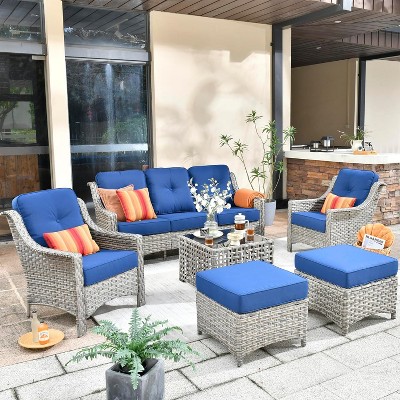 XIZZI All Weather Rattan Conversation Set, Wicker Furniture Sofa Set 3-Seat Couch with Cushion, Outside Rattan Sofa Set for Garden Backyard