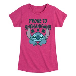 Girls' - Lilo and Stitch - St. Patrick's Day Prone To Shenanigans Fitted Short Sleeve Graphic T-Shirt - 1 of 4