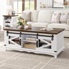 Garvee Farmhouse Coffee Table with Storage 48'' Center Table Industrial Cocktail Table with Sliding Barn Doors for Living Room,Office, White - 2 of 4