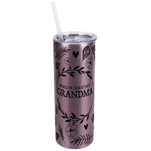 Elanze Designs Floral Rose Gold 20 Ounce Double Wall Stainless Steel Glitter Travel Tumbler With Sliding Lid And Straw, World's Greatest Grandma - 1 of 4