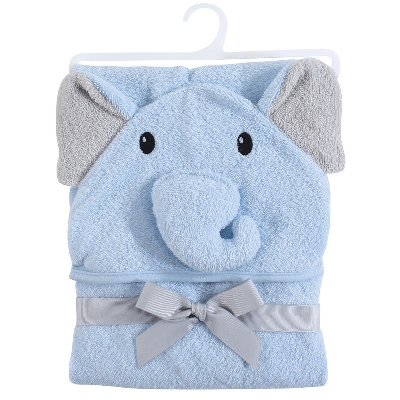 Hudson Baby Infant Boy Cotton Animal Face Hooded Towel, Light Blue Elephant, One Size, 2 of 3