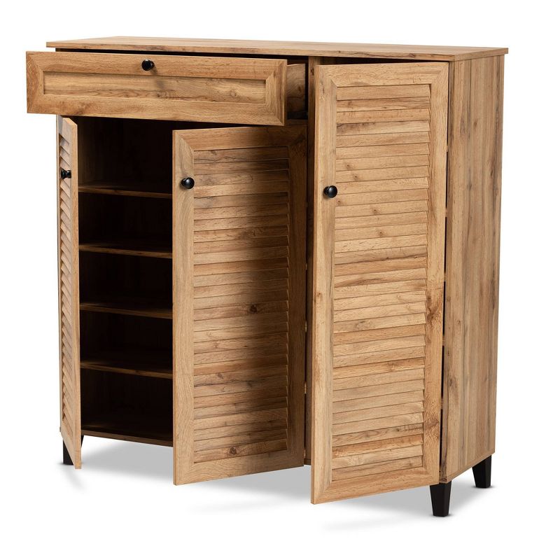 Coolidge Wood 3 Door Storage Cabinet with Drawer Oak Brown - Baxton Studio, 3 of 14