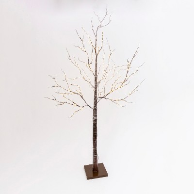 Gerson International 82.67-Inch Tall, Brown Wrapped, Snowy Tree with LED Lighting