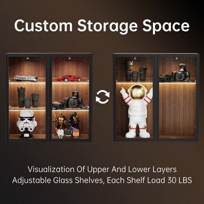 Wall Mounted Curio Cabinet with Glass Doors,15.75"D x 31.50"W x 32.25"H,Brown