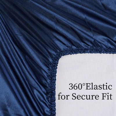 Skyzone Queen Size 4-Piece Satin Bedding Set - Silky 90GSM Sheets with 15" Deep Pocket, Navy Blue, Navy Blue 90"x102" — фото 5