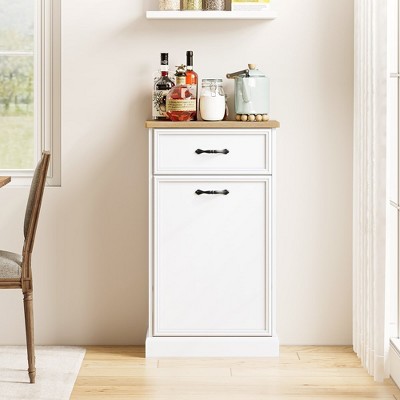 White Wood Tilt-Out Trash Can Cabinet with Storage