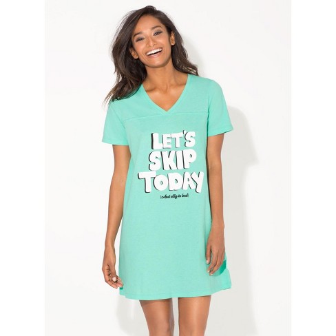 Smart & Sexy Women's Oversized Graphic V-Neck Sleep Shirt, Edward Green  (Lets Skip Today), Medium