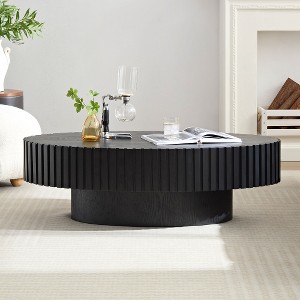 Lyngins Modern Handcraft Drum Coffee Table, Ellipse Coffee Table for Living Room, 43.7" Multi-Functional Living Room Table & Center Table - 1 of 4
