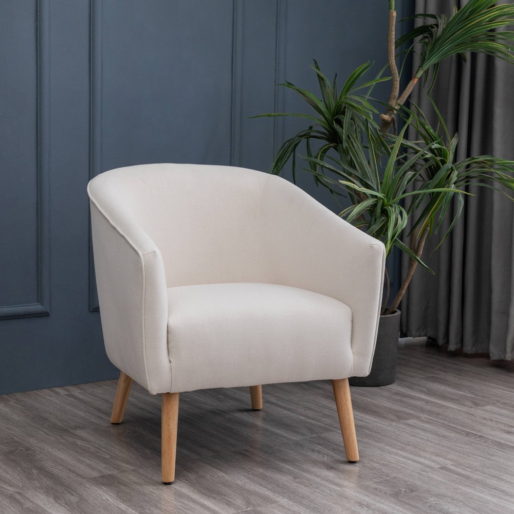 Modern Barrel Accent Chair Cream - WOVENBYRD: Faux Shearling, High-Density Foam, Plywood Frame
