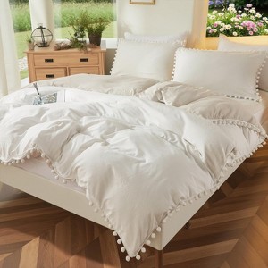 Boho Pom Pom Comforter Set – Soft Lightweight All Season Bedding with Decorative Fringe, Extra Soft Microfiber, Twin/Queen/King - 1 of 4