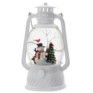 Cesicia 4.7x4.7x8.3" Christmas Plastic/Resin White Lantern With Snowman & Tree - 1 of 4
