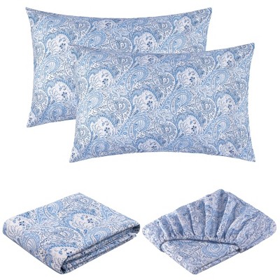 Twin Paisley Blue Microfiber Deep Pocket Sheet Set