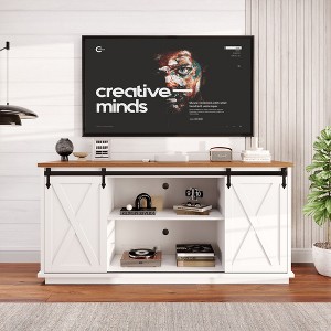HYLEORY 59' Farmhouse Sliding Barn Door TV Stand with Adjustable Shelves for Living Room - 1 of 4
