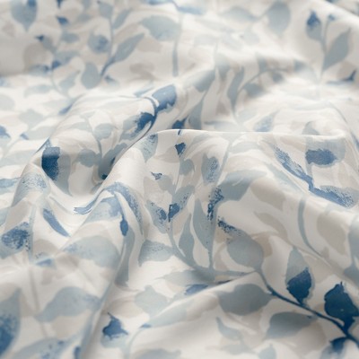 Queen Blue Botanical Organic Cotton Satin Sheet Set