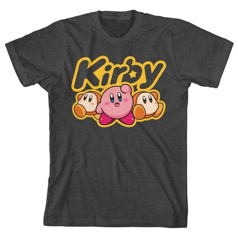 Bioworld Kirby Large Logo With Character Group Graphic Youth Charcoal  Heather Crew Neck Short Sleeve Tee-medium : Target