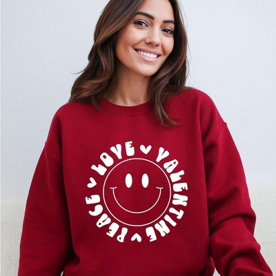 Simply Sage Market Women's Graphic Sweatshirt Peace Love Valentine Smiley