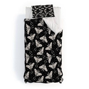 Deny Designs Twin/ Twin Extra Long Avenie Luna Moth Black and Cream Duvet Cover and Pillow Sham Black - 1 of 4