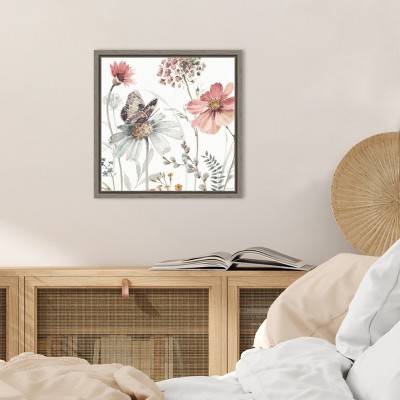 Sylvie Greywash Framed Botanic-Inspired Canvas Wall Art