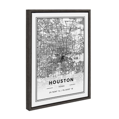 Houston Modern Map Framed Canvas Print, 18x24, Dark Gray