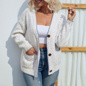 Womens Knit Cardigan Long Sleeve Button Down Casual Cardigan Open Front Sweater Cardigan with Pockets - 1 of 4