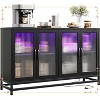 55" Modern Sideboard Buffet with Power Outlet & LED Lights - 4-Door Storage Cabinet with Adjustable Shelves - 3 of 4