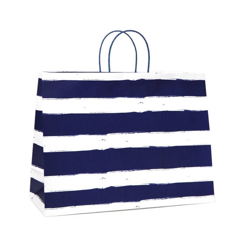 XL Vogue Bag Horizontal Navy Striped on White - Spritz&#8482;: Large Matte Laminated, Twisted-Paper Handle, All Occasions, 1 of 4