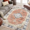 Washable Large Non-Slip Boho Rug, Non-Shedding Low Pile Vintage Distressed Floral for Living Room, Bedroom, Dining, Orange 8ft*10ft(244cm*305cm) - 2 of 4