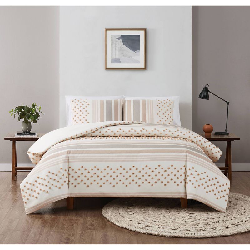 3pc King Mia Tufted Texture Neutral Comforter Set Tan - Brooklyn Loom, 1 of 6