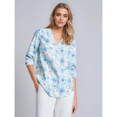Jones New York Plus Size Print V-Neck Pleated Kelly Blouse
