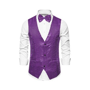 INSPIRE CHIC Men's Shiny Sequin Sleeveless Party Prom Suit Vest with Bow Tie - 1 of 4